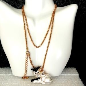 Betsey Johnson White Cat Scholar Pendant necklace/brooch